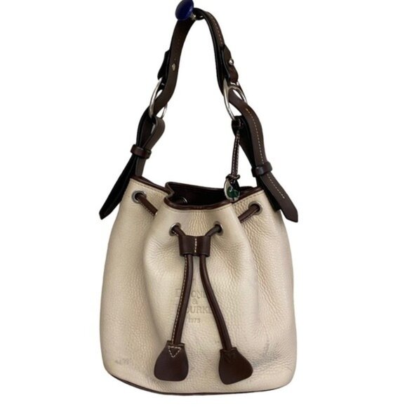 Dooney & Bourke Handbags - Vintage Dooney & Bourke Leather Drawstring Bucket Bag in Bone color Brown Trim a